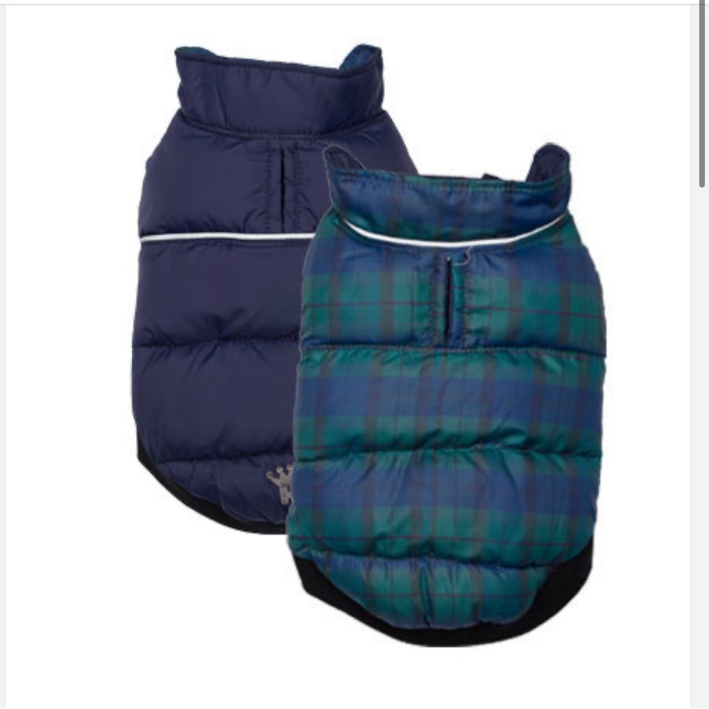 Hip Doggie Navy Plaid Flex-Fit Reversible Dog Coat size large SEE PHOTOS